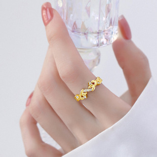 925纯银月桂花锆石戒指女ins小众设计感食指戒简约时尚2024年新款