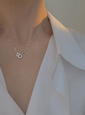 s925环环双扣女夏风百搭几何项链