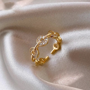 s925纯银旺财戒指女小众设计钱币指环轻奢高级感开口可调节食指戒