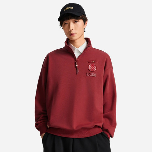李宁男子圆领宽松立领