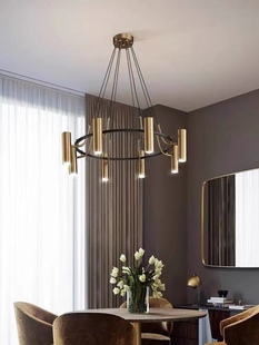 国外款简约欧美式多头铁艺金色灯罩圆吊灯酒店别墅样板房卧室吊灯