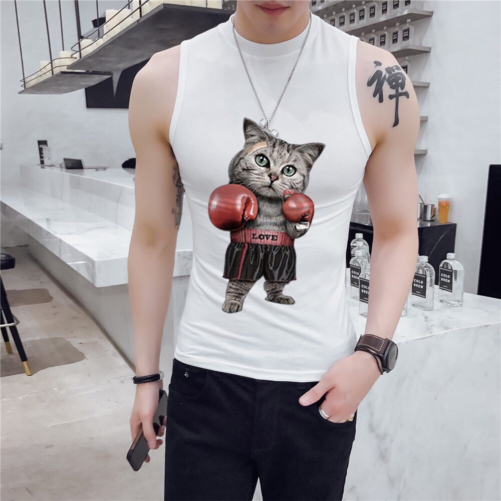 重磅无袖印花背心男健身紧身肌肉训练衫宽肩显瘦美式高质量上衣潮