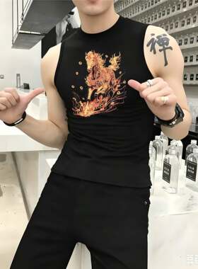 男士高领无袖纯棉背心健身运动衣