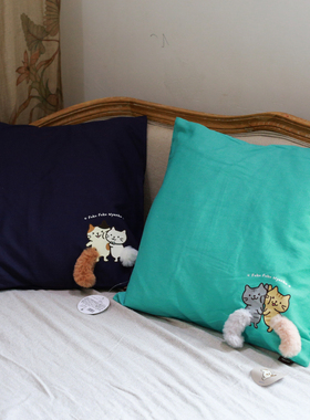 Hap家fuku可爱猫咪毛绒尾巴抱枕床头纯棉靠垫靠枕沙发靠垫无枕芯