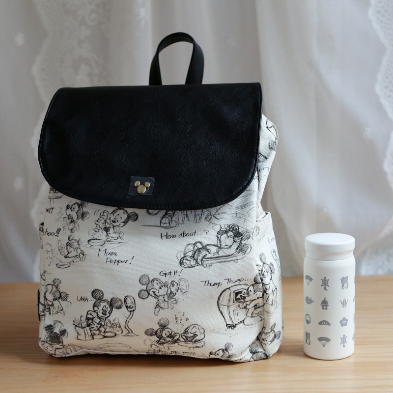 (不退换)东迪 铅笔素描米奇双肩包背包旅行帆布背包书包单肩包