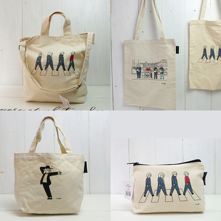 日本 BEETHOVEN周边日系文艺百搭棉帆布笔袋口红化妆包斜跨单肩包