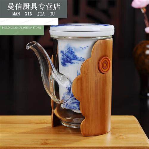 高档领跃腾信带竹套红茶泡茶壶加厚耐热玻璃功夫茶具不锈钢 祥福