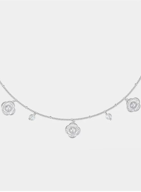 Star Ray“晚山茶呓语”拉丝山茶花白水晶925银项炼轻奢小众锁骨