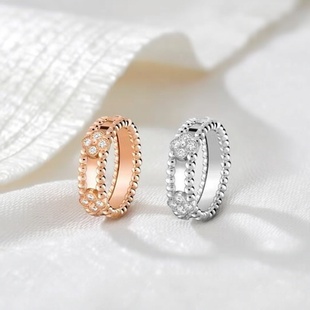 Star Ray窄版经典万花筒四叶草满钻戒指女18K玫瑰金白金轻奢高级