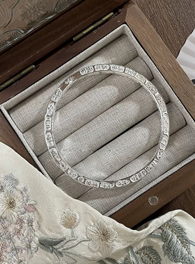 Star Ray四方吉言银手镯女纯银99足银平安喜乐闭口实心镯子新中式