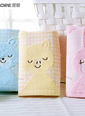 金号毛巾纯棉成人家用全棉无捻卡通小兔柔软吸水双层面巾G1572wh