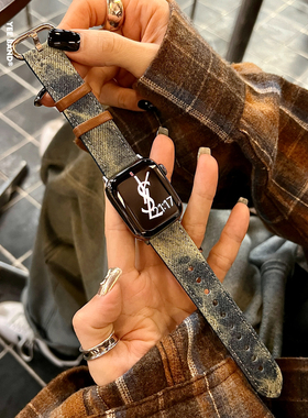 IAMYEE撞色废土风丹宁扎染表带适用applewatch67代S8910iwatchS11