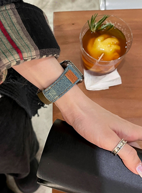IAMYEE千禧美高复古丹宁表带适用applewatch4567S8S9S10iwatchS11