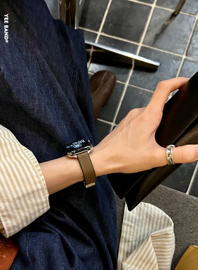 IAMYEE细款皮拼硅胶磁吸表带适用applewatch67S8S9S10代iwatchS11