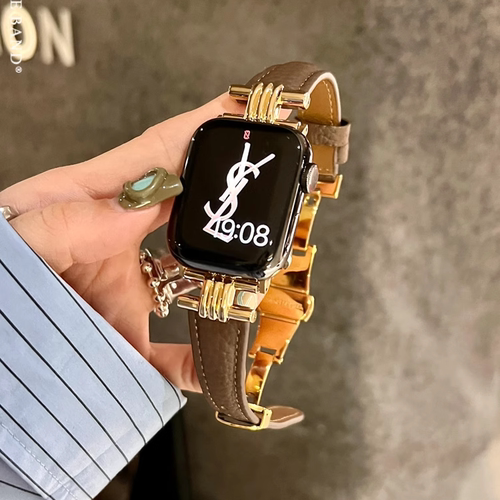 IAMYEE美拉德蝴蝶扣牛皮质表带适用于applewatch8910iwatchS11S12