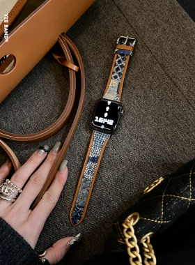 IAMYEE国风青花瓷扎染丹宁表带适用applewatch6789代iwatchS10S11