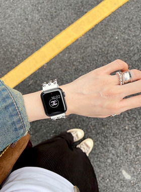 IAMYEE真皮不锈钢粗版链条表带适用ApplewatchS11S10S8S9代Iwatch