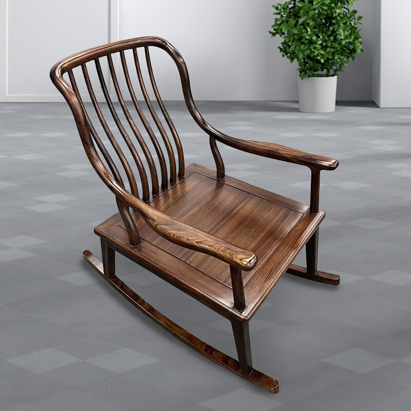 新中式乌金木摇摇椅懒人沙发躺椅实木家用阳台户外休闲全实木