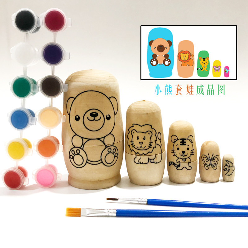 套娃白坯套娃原木涂色