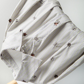 精致文艺复古条纹蝴蝶刺绣亮片全棉亲肤长袖 衬衫 上衣叠穿2026春夏