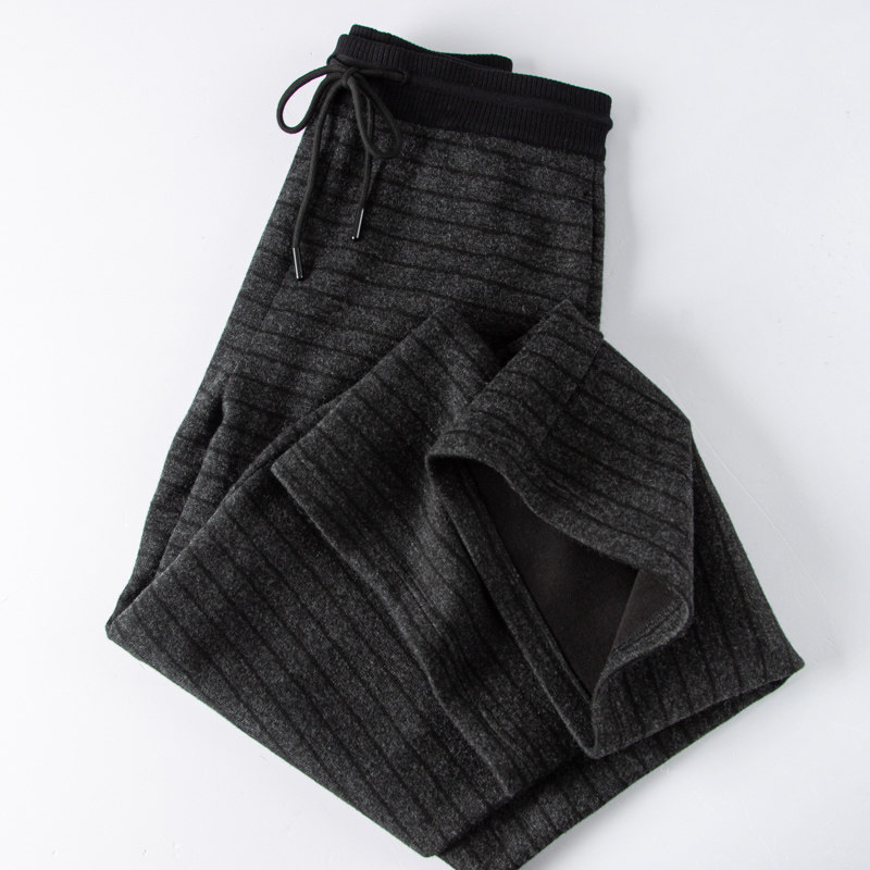 法式慵懒条纹加厚羊毛混纺加绒面料直筒阔腿裤松紧抽绳高腰长裤女,女装/女士精品,休闲裤,淘宝优惠券,粉丝福利购,淘宝优惠卷