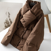 可拆卸围巾小禾2025冬季 羊毛牦牛绒混纺90白鹅绒短款 羽绒服外套女