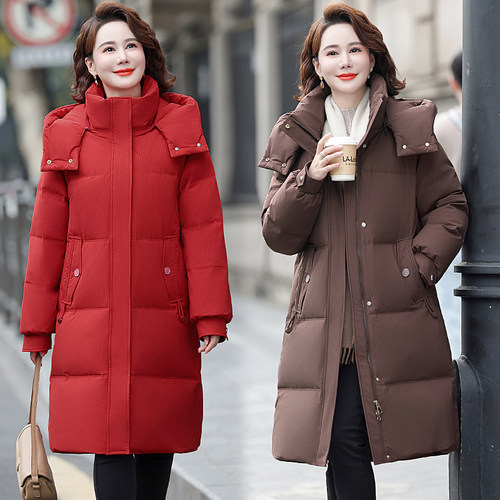 2025新款正品波丝羽绒服女冬季中长款时尚妈妈装加厚显瘦鸭绒外套