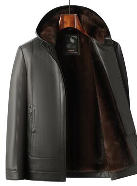 【玉米粉丝专享】男士加绒加毛加厚脱卸帽皮夹克皮衣2509