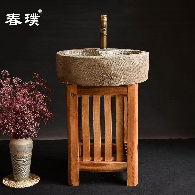 户外洗手盆立柱台上盆石头洗脸盆室外庭院石槽仿古天然石材洗手台