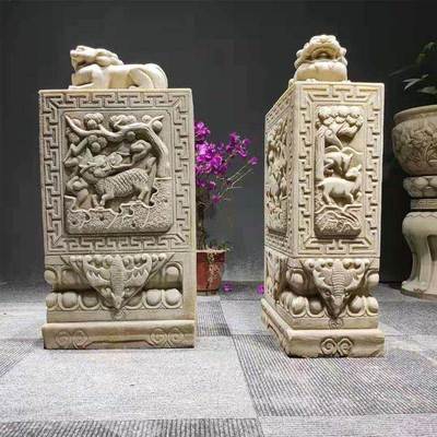 石雕门墩抱鼓石一对青石做旧石墩家用方形汉白玉石鼓门当户对仿古