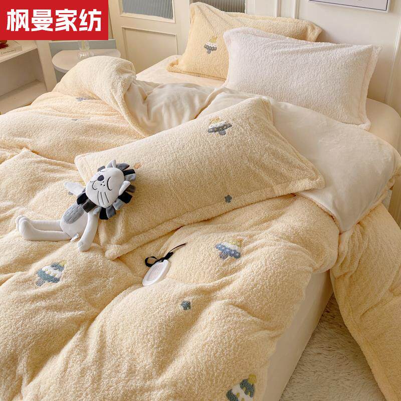 冬季加厚泰迪牛奶绒床上四件套双面加绒可爱被套床品珊瑚绒面床单