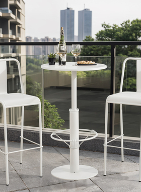 现代简约户外休闲铁艺吧桌椅组合阳台庭院咖啡厅商用白色一桌两椅