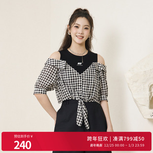 1242S02RS2 黑白格纹假两件上衣套头衬衫 婉甸2025夏季 新品