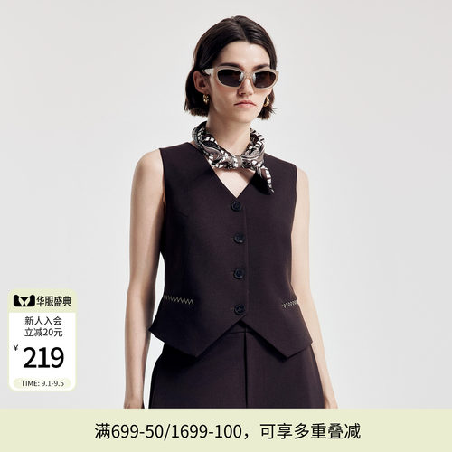婉甸2026春季新品摩卡纯色单系扣女士马夹短款复古上衣1251V03DJC