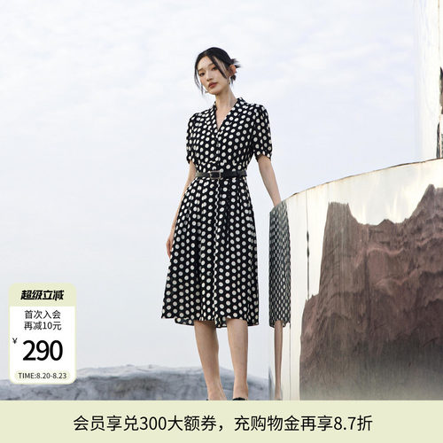 黑白大波点短袖连衣裙