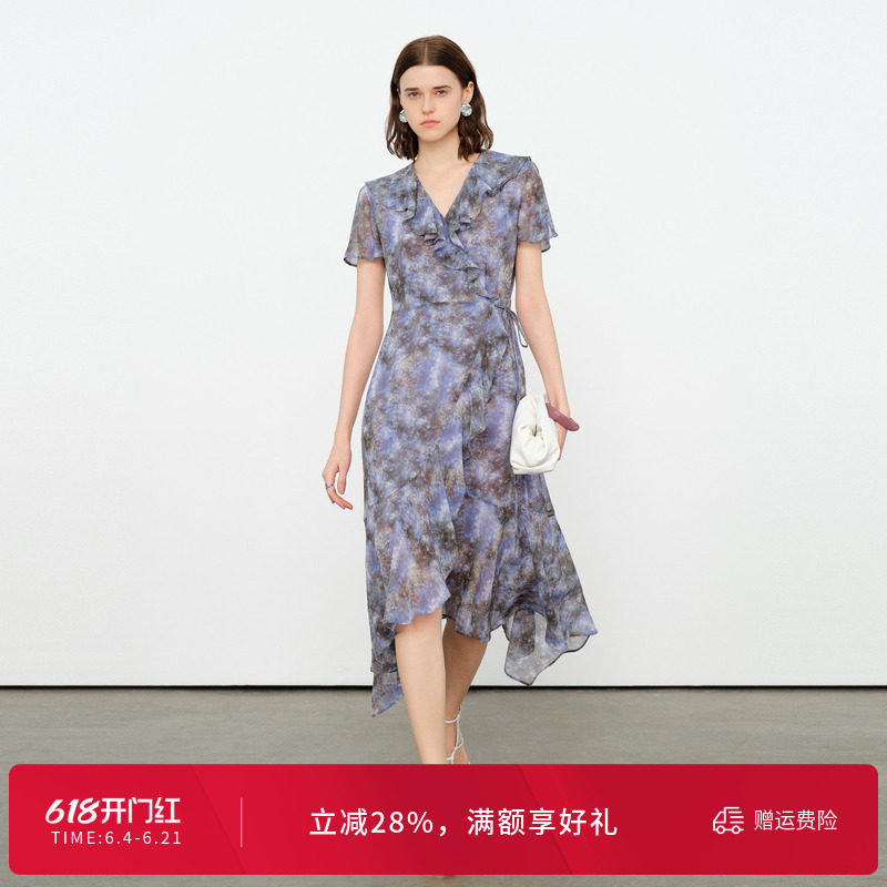 婉甸2026夏季新品法式连衣裙不规则裙高腰系带优雅长裙1252N36YD5