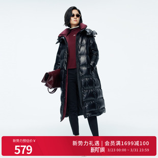 连帽女保暖高充绒羽绒服1244D41SX5 黑色长款 婉甸2025年冬季 新品