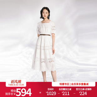 婉甸2025夏季 云白色棉布绣花连衣裙1242N61RS4YX 新品