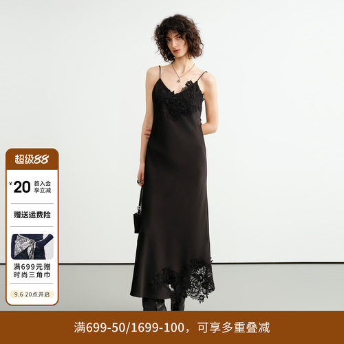 黑色蕾丝拼接连衣裙