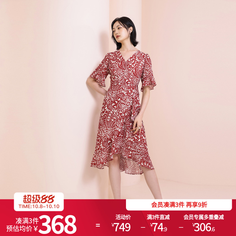花火红色短袖连衣裙