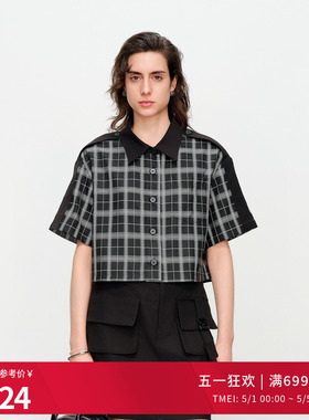 婉甸夏季黑色格形短款单外套1242O01SX1