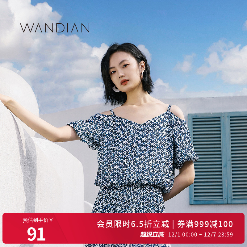 复古靛蓝套头上衣夏季新品