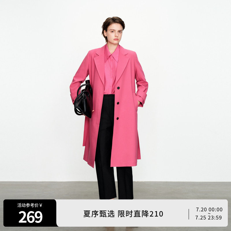 婉甸玫红长款风衣优雅风外套1241B01DY1