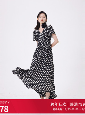 婉甸2025夏季新品黑白大波点短袖连衣裙1242N30RS3