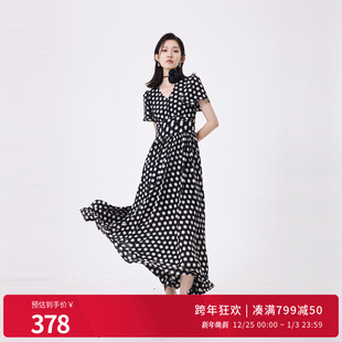 连衣裙1242N30RS3 黑白大波点短袖 婉甸2025夏季 新品