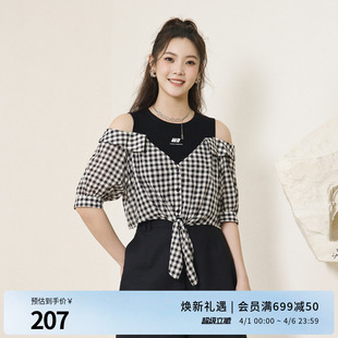 黑白格纹假两件上衣套头衬衫 1242S02RS2 新品 婉甸2025夏季