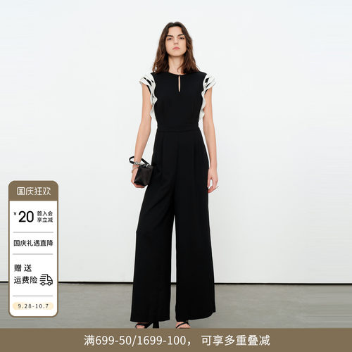 婉甸2026夏季新品拼接连身高腰荷叶边阔腿裤连体衣长裤1252J01JD3