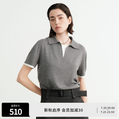 花灰假两件毛织套头衫