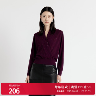 1243W23DM4 酱紫色毛织套头V领上衣针织衫 婉甸2025年秋季 新品