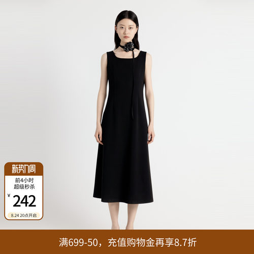 耀石黑无袖连衣裙